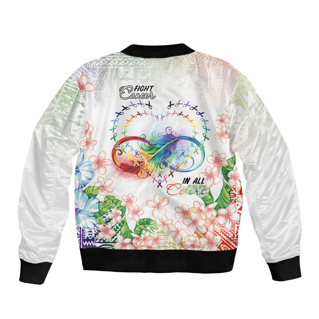 Fight Cancer In All Colors Sleeve Zip Bomber Jacket Plumeria Mix Tapa Pattern