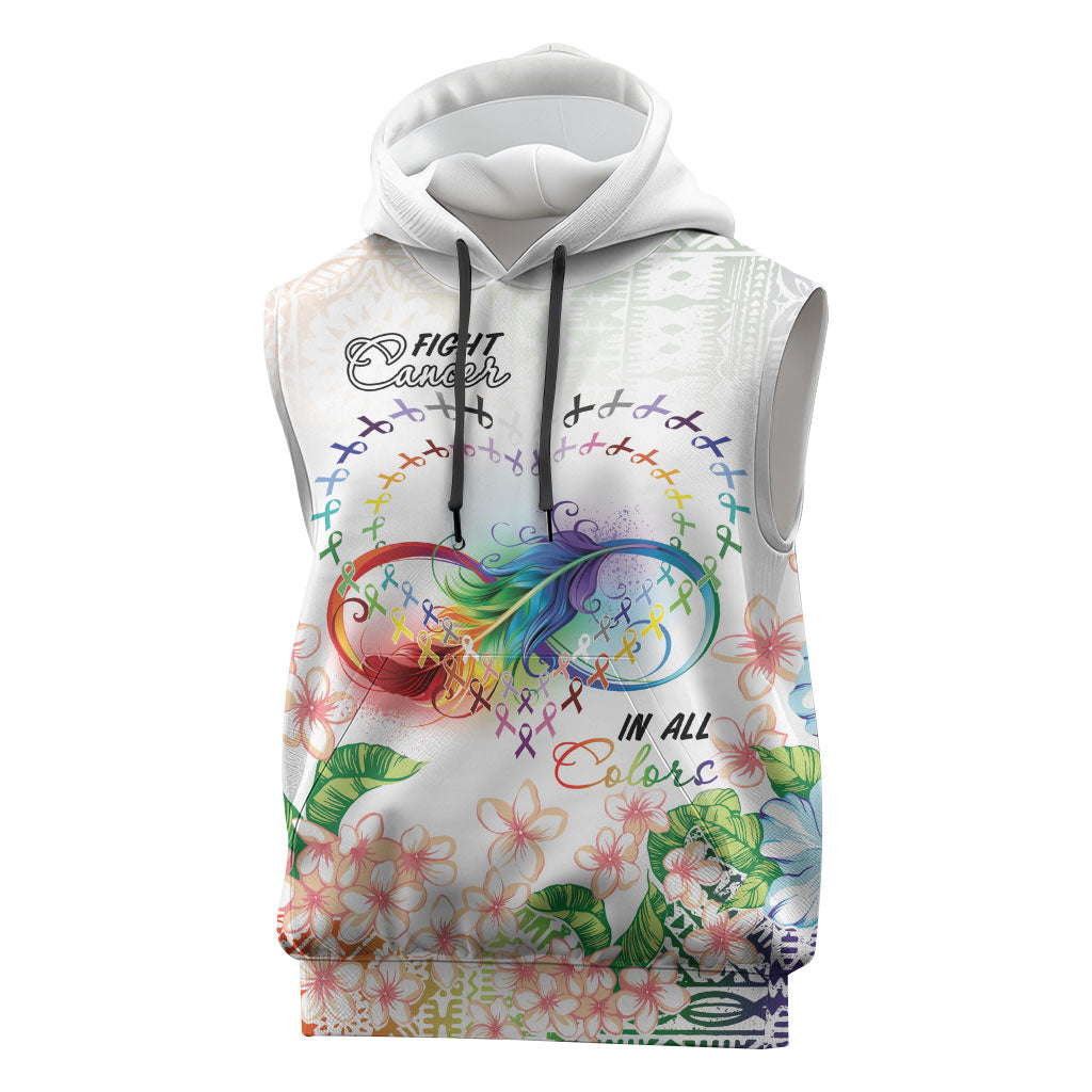 Fight Cancer In All Colors Sleeveless Hoodie Plumeria Mix Tapa Pattern