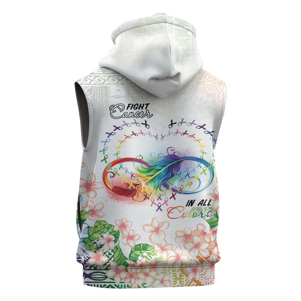 Fight Cancer In All Colors Sleeveless Hoodie Plumeria Mix Tapa Pattern