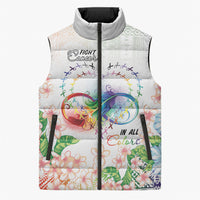 Fight Cancer In All Colors Sleeveless Puffer Jacket Plumeria Mix Tapa Pattern