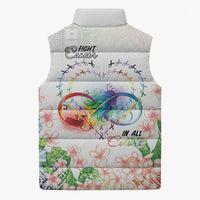 Fight Cancer In All Colors Sleeveless Puffer Jacket Plumeria Mix Tapa Pattern