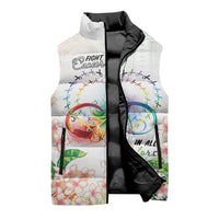 Fight Cancer In All Colors Sleeveless Puffer Jacket Plumeria Mix Tapa Pattern