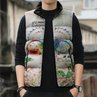 Fight Cancer In All Colors Sleeveless Puffer Jacket Plumeria Mix Tapa Pattern
