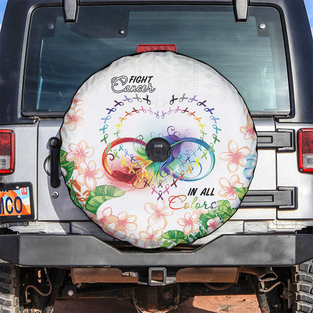 Fight Cancer In All Colors Spare Tire Cover Plumeria Mix Tapa Pattern