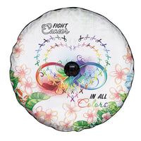 Fight Cancer In All Colors Spare Tire Cover Plumeria Mix Tapa Pattern