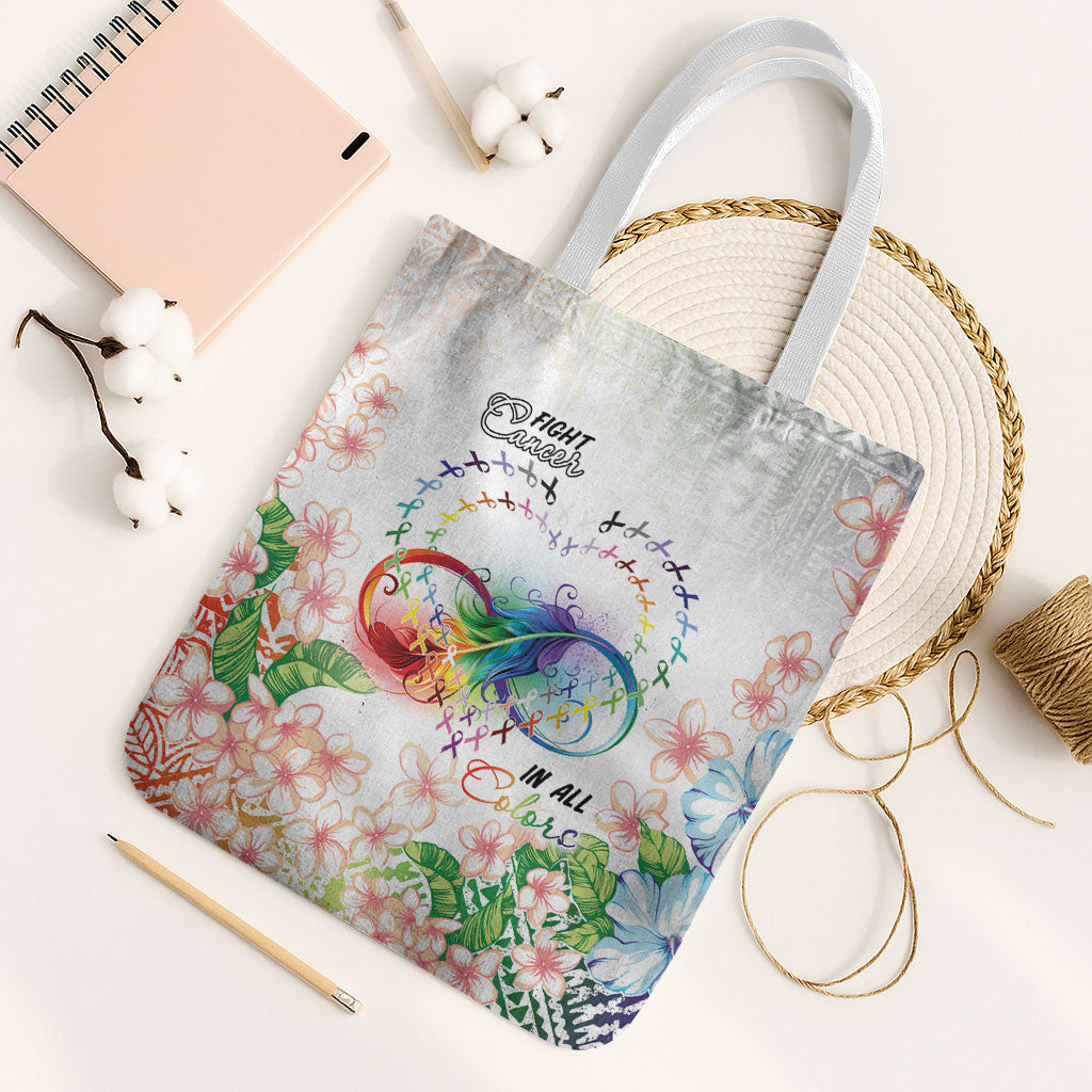 Fight Cancer In All Colors Tote Bag Plumeria Mix Tapa Pattern