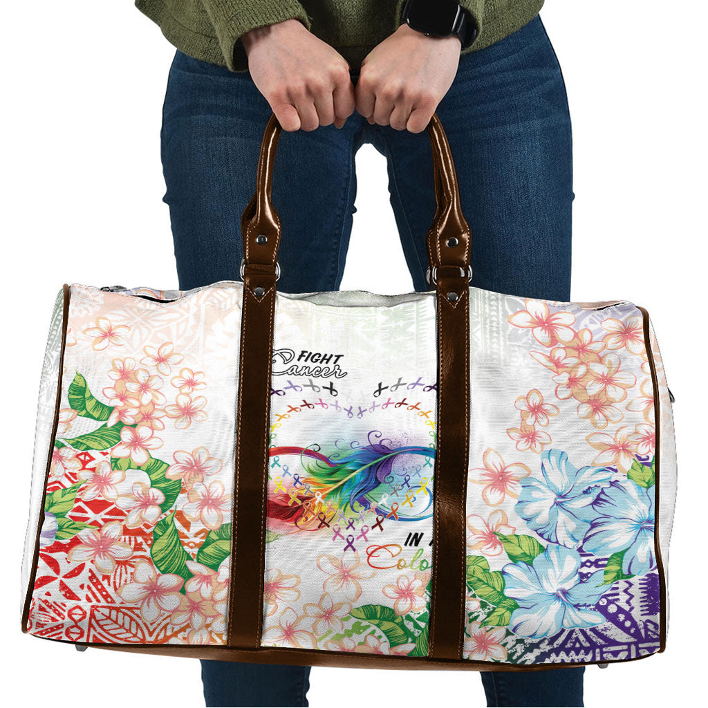 Fight Cancer In All Colors Travel Bag Plumeria Mix Tapa Pattern