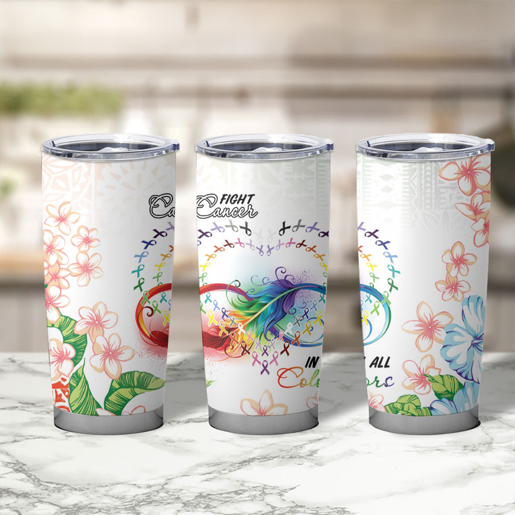 Fight Cancer In All Colors Tumbler Cup Plumeria Mix Tapa Pattern