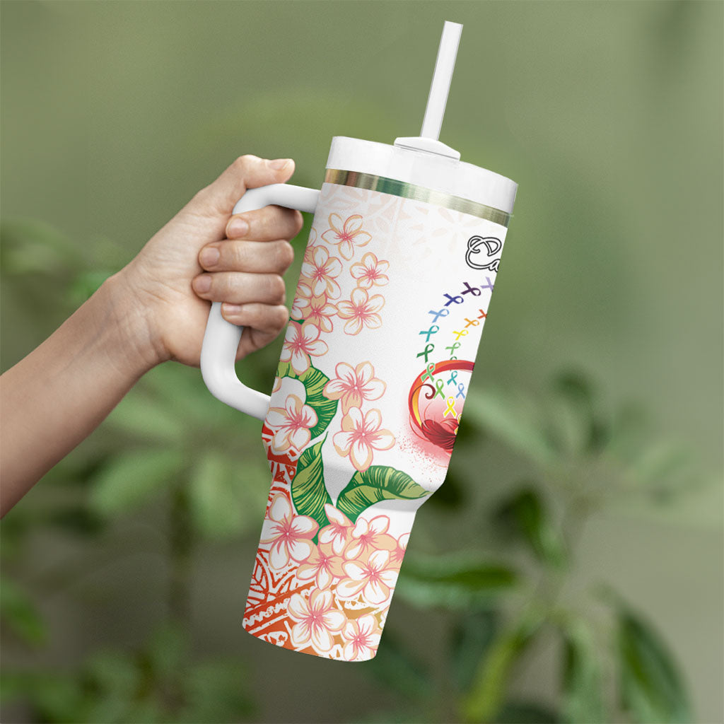 Fight Cancer In All Colors Tumbler With Handle Plumeria Mix Tapa Pattern