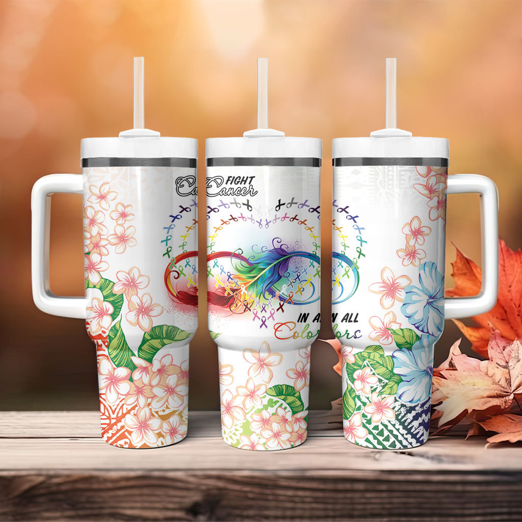 Fight Cancer In All Colors Tumbler With Handle Plumeria Mix Tapa Pattern