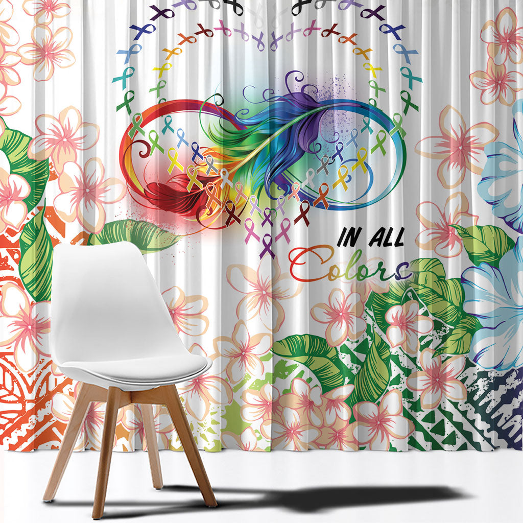 Fight Cancer In All Colors Window Curtain Plumeria Mix Tapa Pattern