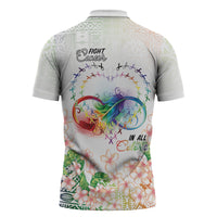 Fight Cancer In All Colors Zipper Polo Shirt Plumeria Mix Tapa Pattern