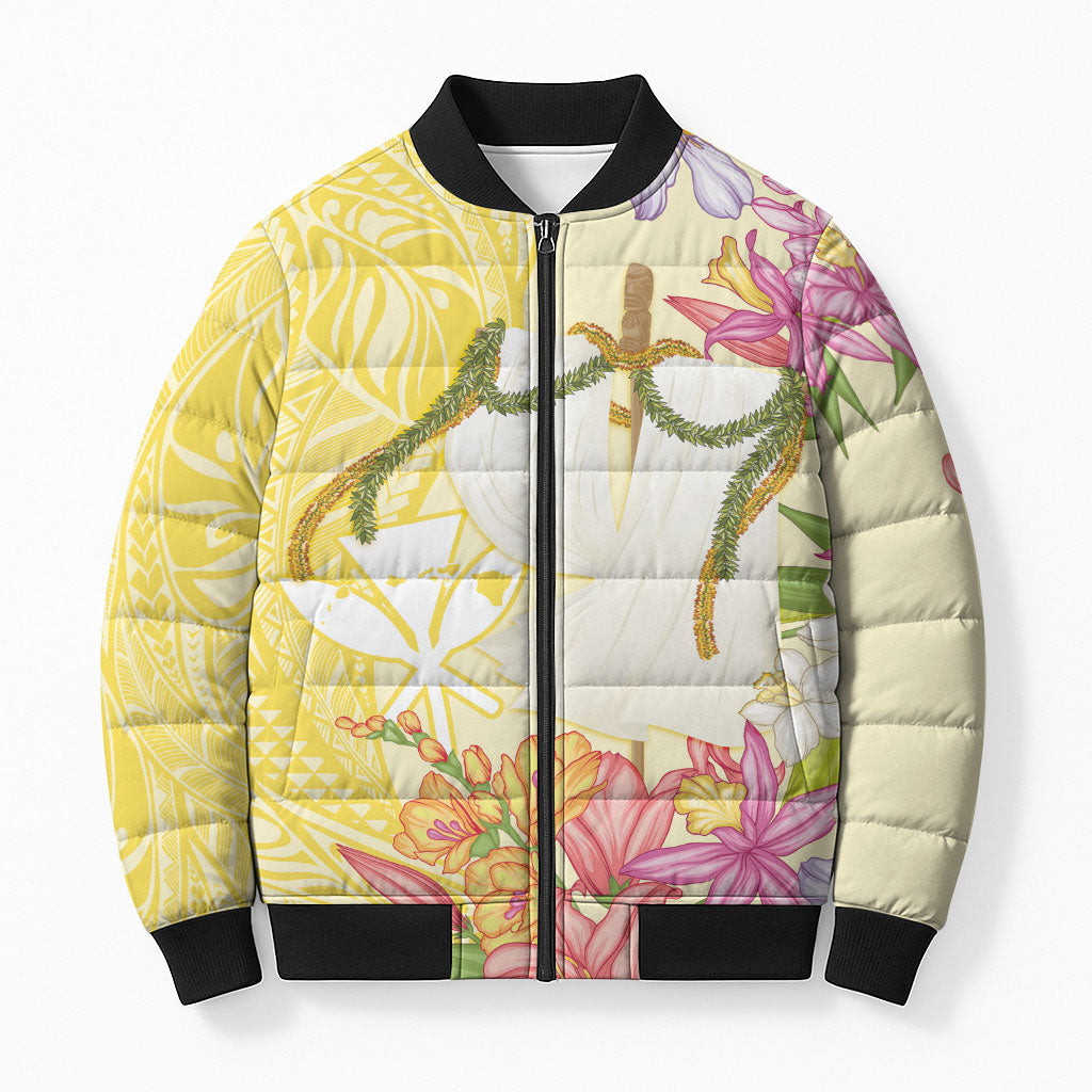 Aloha Hawaii Kanaka Makahiki Bomber Puffer Jacket Akua Loa - Festive Golden Sand LT7 Unisex Sandy Yellow - Polynesian Pride
