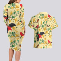 Aloha Hawaii Couples Matching Long Sleeve Bodycon Dress and Hawaiian Shirt I'iwi on Mamane Pastel Cream LT7 - Polynesian Pride