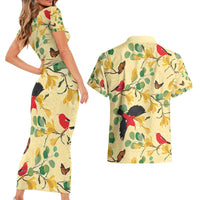 Aloha Hawaii Couples Matching Short Sleeve Bodycon Dress and Hawaiian Shirt I'iwi on Mamane Pastel Cream LT7 - Polynesian Pride