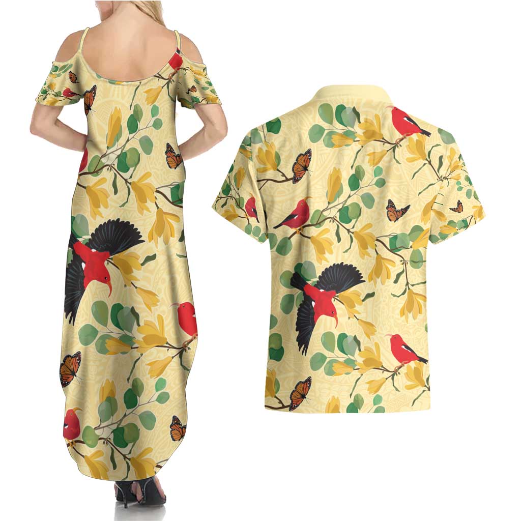 Aloha Hawaii Couples Matching Summer Maxi Dress and Hawaiian Shirt I'iwi on Mamane Pastel Cream LT7 - Polynesian Pride