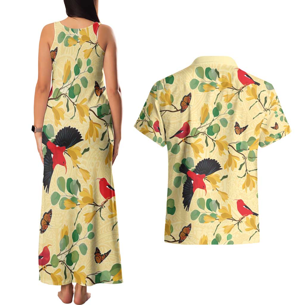 Aloha Hawaii Couples Matching Tank Maxi Dress and Hawaiian Shirt I'iwi on Mamane Pastel Cream LT7 - Polynesian Pride