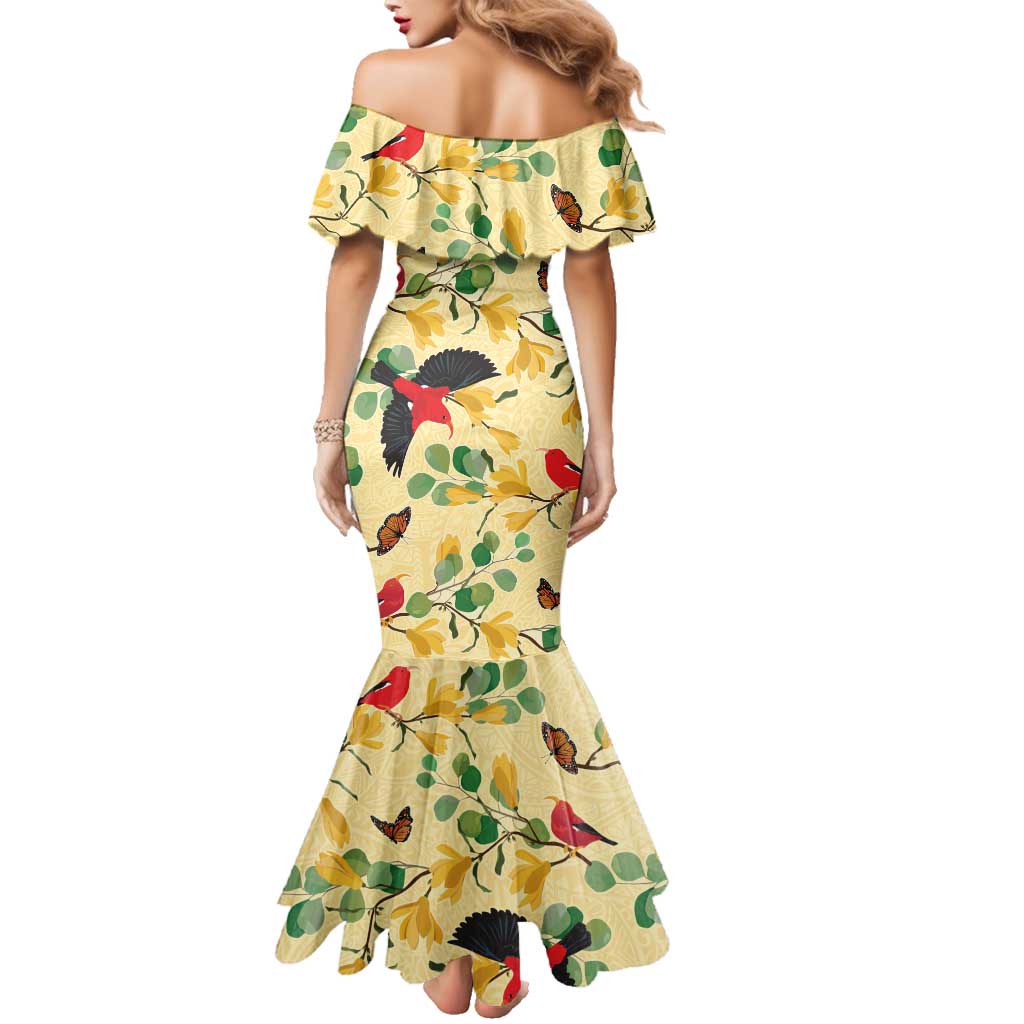 Aloha Hawaii Family Matching Mermaid Dress and Hawaiian Shirt I'iwi on Mamane Pastel Cream LT7 - Polynesian Pride