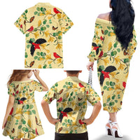 Aloha Hawaii Family Matching Off The Shoulder Long Sleeve Dress and Hawaiian Shirt I'iwi on Mamane Pastel Cream LT7 - Polynesian Pride