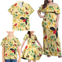 Aloha Hawaii Family Matching Off Shoulder Maxi Dress and Hawaiian Shirt I'iwi on Mamane Pastel Cream LT7 - Polynesian Pride