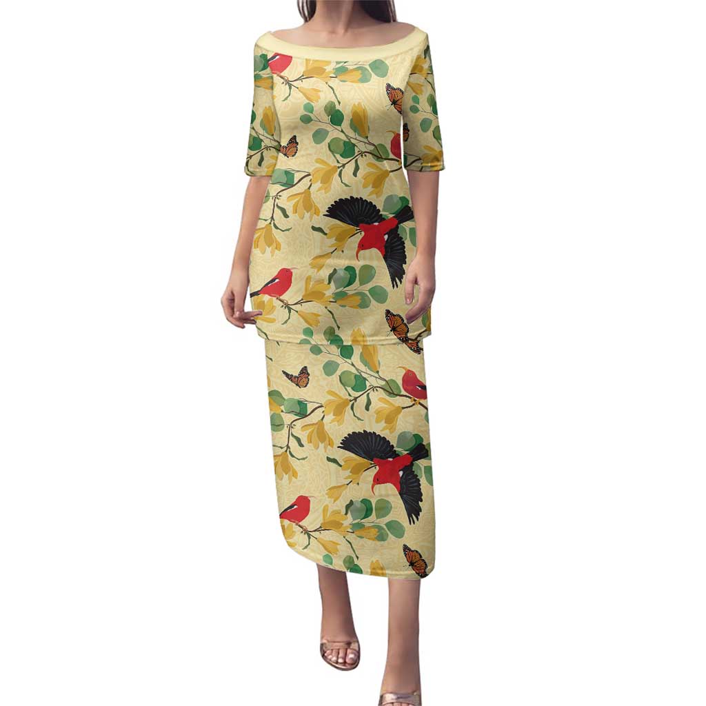 Aloha Hawaii Family Matching Puletasi and Hawaiian Shirt I'iwi on Mamane Pastel Cream LT7 Mom's Dress Light Yellow - Polynesian Pride