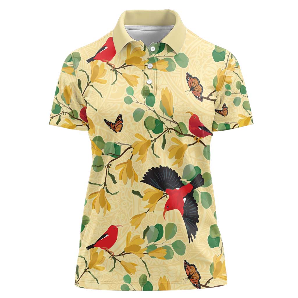 Aloha Hawaii Women Polo Shirt I'iwi on Mamane Pastel Cream LT7 Female Light Yellow - Polynesian Pride