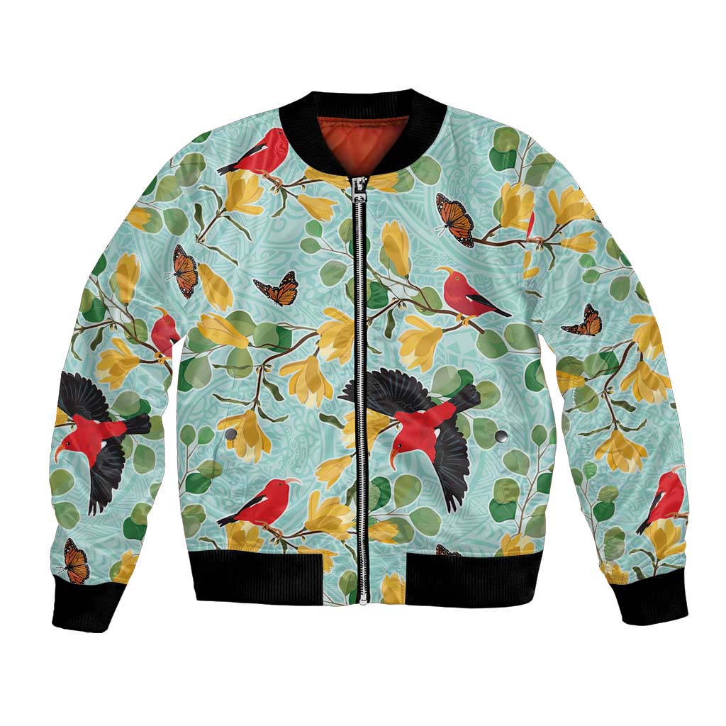 Aloha Hawaii Bomber Jacket I'iwi on Mamane Pastel Turquoise LT7 Unisex Turquoise - Polynesian Pride
