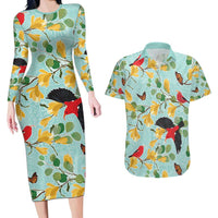 Aloha Hawaii Couples Matching Long Sleeve Bodycon Dress and Hawaiian Shirt I'iwi on Mamane Pastel Turquoise LT7 Turquoise - Polynesian Pride