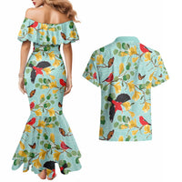Aloha Hawaii Couples Matching Mermaid Dress and Hawaiian Shirt I'iwi on Mamane Pastel Turquoise LT7 - Polynesian Pride