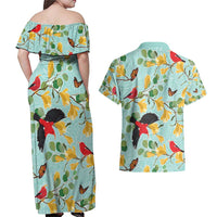 Aloha Hawaii Couples Matching Off Shoulder Maxi Dress and Hawaiian Shirt I'iwi on Mamane Pastel Turquoise LT7 - Polynesian Pride