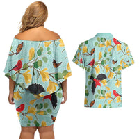 Aloha Hawaii Couples Matching Off Shoulder Short Dress and Hawaiian Shirt I'iwi on Mamane Pastel Turquoise LT7 - Polynesian Pride