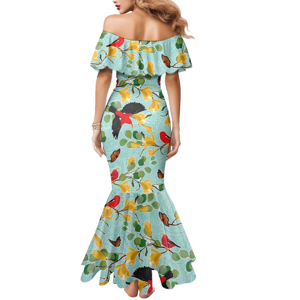 Aloha Hawaii Family Matching Mermaid Dress and Hawaiian Shirt I'iwi on Mamane Pastel Turquoise LT7 - Polynesian Pride