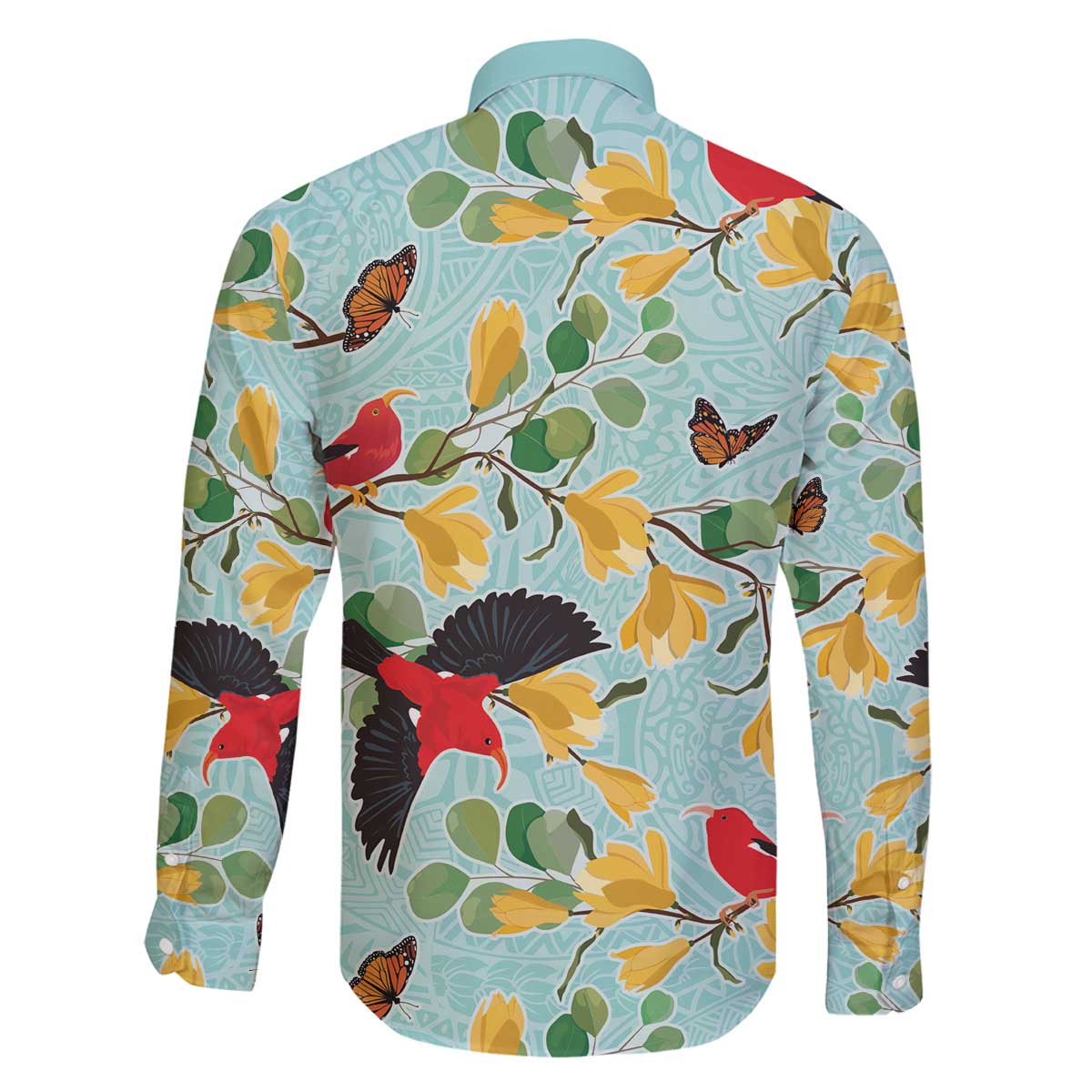 Aloha Hawaii Family Matching Off The Shoulder Long Sleeve Dress and Hawaiian Shirt I'iwi on Mamane Pastel Turquoise LT7 - Polynesian Pride
