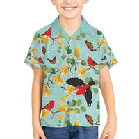 Aloha Hawaii Family Matching Off The Shoulder Long Sleeve Dress and Hawaiian Shirt I'iwi on Mamane Pastel Turquoise LT7 Son's Shirt Turquoise - Polynesian Pride