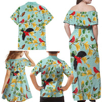 Aloha Hawaii Family Matching Off Shoulder Maxi Dress and Hawaiian Shirt I'iwi on Mamane Pastel Turquoise LT7 - Polynesian Pride