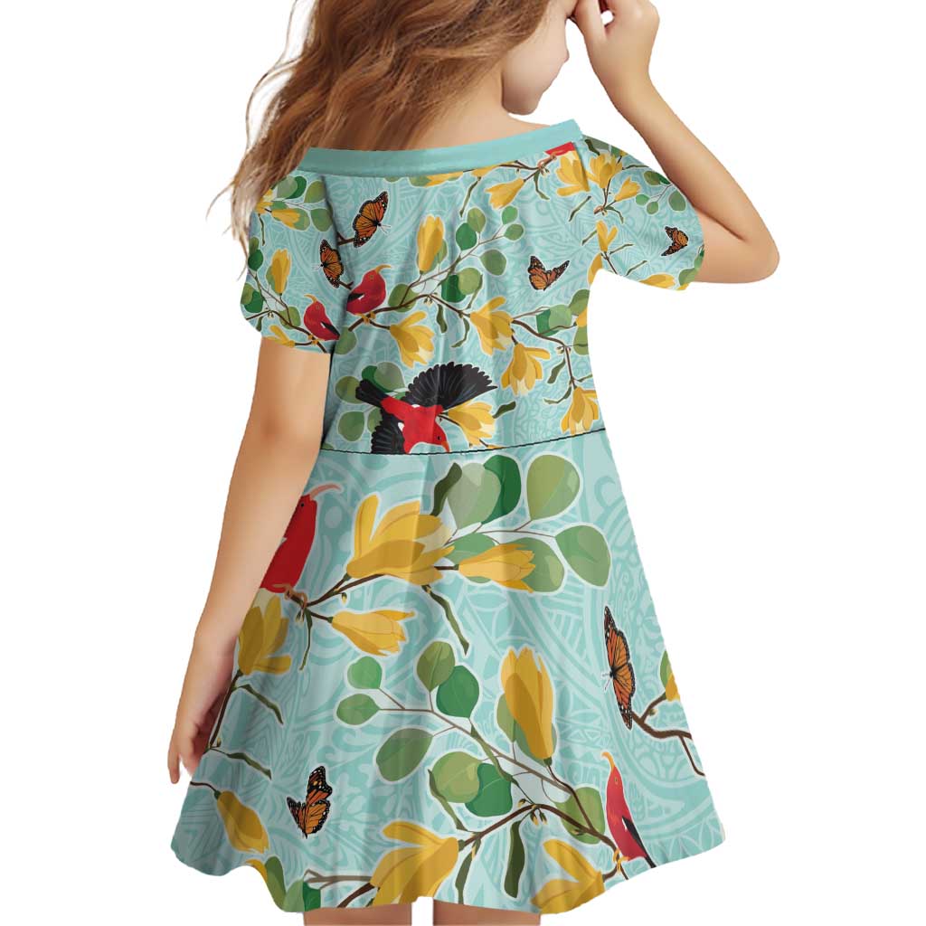 Aloha Hawaii Family Matching Off Shoulder Short Dress and Hawaiian Shirt I'iwi on Mamane Pastel Turquoise