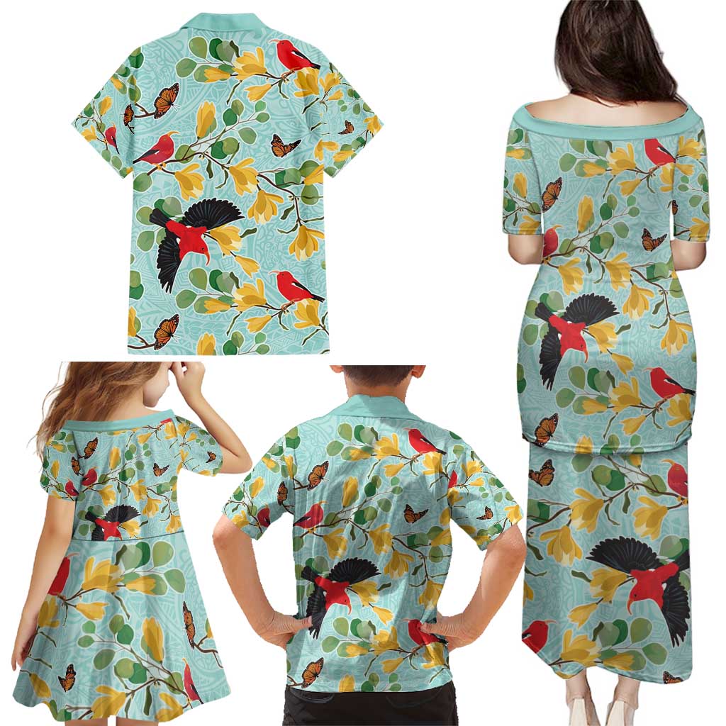Aloha Hawaii Family Matching Puletasi and Hawaiian Shirt I'iwi on Mamane Pastel Turquoise LT7 - Polynesian Pride