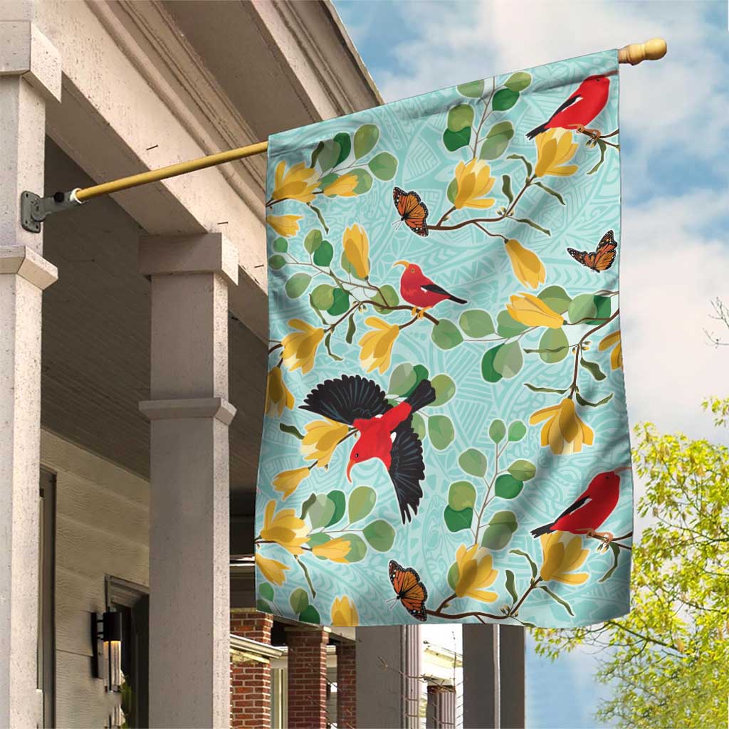 Aloha Hawaii Garden Flag I'iwi on Mamane Pastel Turquoise LT7 House Flag Turquoise - Polynesian Pride