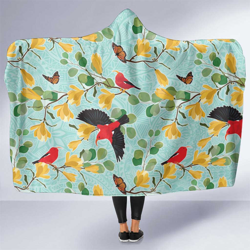 Aloha Hawaii Hooded Blanket I'iwi on Mamane Pastel Turquoise LT7 One Size Turquoise - Polynesian Pride