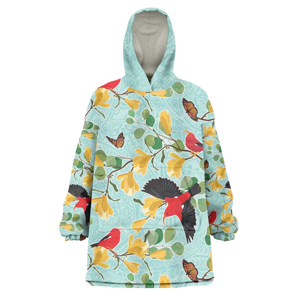 Aloha Hawaii Wearable Blanket Hoodie I'iwi on Mamane Pastel Turquoise LT7 One Size Turquoise - Polynesian Pride
