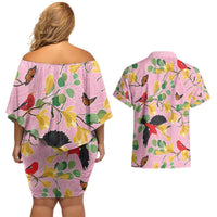 Aloha Hawaii Couples Matching Off Shoulder Short Dress and Hawaiian Shirt I'iwi on Mamane Pastel Pink LT7 - Polynesian Pride
