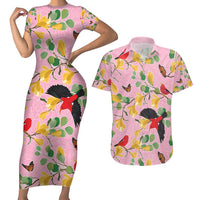 Aloha Hawaii Couples Matching Short Sleeve Bodycon Dress and Hawaiian Shirt I'iwi on Mamane Pastel Pink LT7 Pink - Polynesian Pride