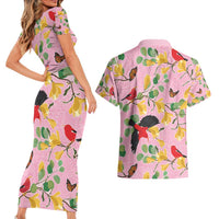 Aloha Hawaii Couples Matching Short Sleeve Bodycon Dress and Hawaiian Shirt I'iwi on Mamane Pastel Pink LT7 - Polynesian Pride