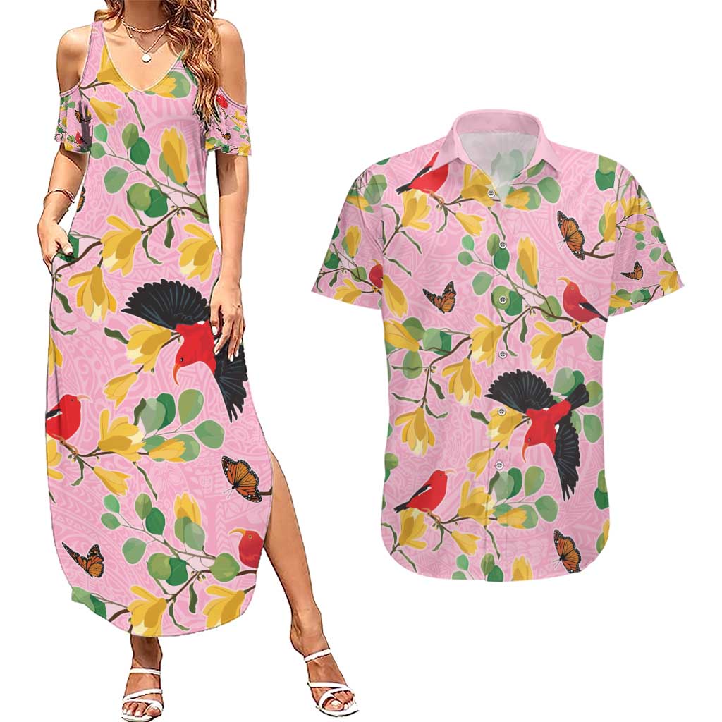 Aloha Hawaii Couples Matching Summer Maxi Dress and Hawaiian Shirt I'iwi on Mamane Pastel Pink LT7 Pink - Polynesian Pride