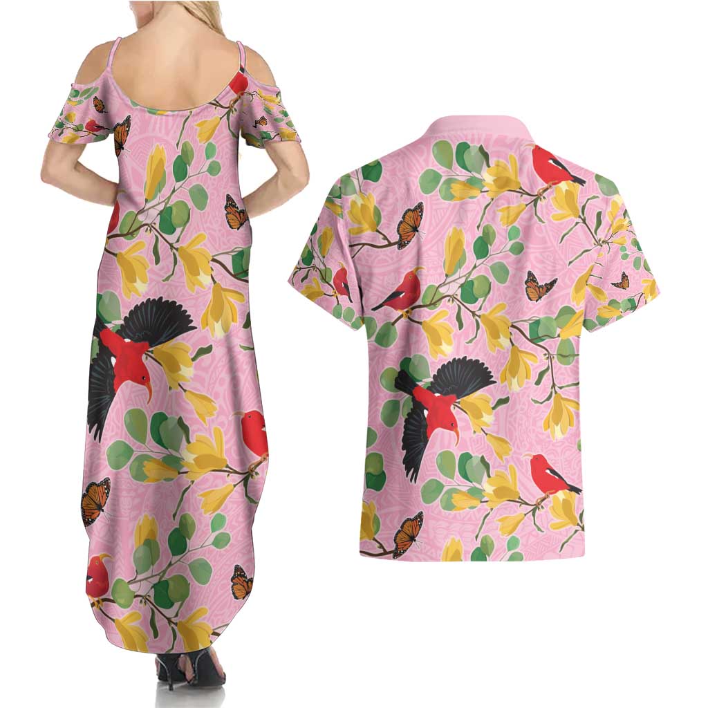 Aloha Hawaii Couples Matching Summer Maxi Dress and Hawaiian Shirt I'iwi on Mamane Pastel Pink LT7 - Polynesian Pride