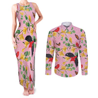 Aloha Hawaii Couples Matching Tank Maxi Dress and Long Sleeve Button Shirt I'iwi on Mamane Pastel Pink