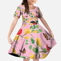 Aloha Hawaii Family Matching Mermaid Dress and Hawaiian Shirt I'iwi on Mamane Pastel Pink LT7 Daughter's Dress Pink - Polynesian Pride