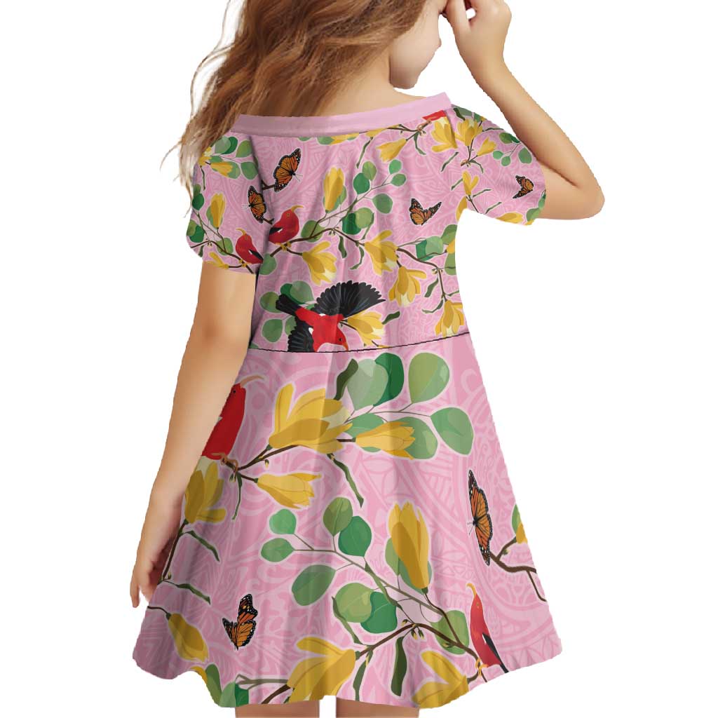 Aloha Hawaii Family Matching Mermaid Dress and Hawaiian Shirt I'iwi on Mamane Pastel Pink LT7 - Polynesian Pride
