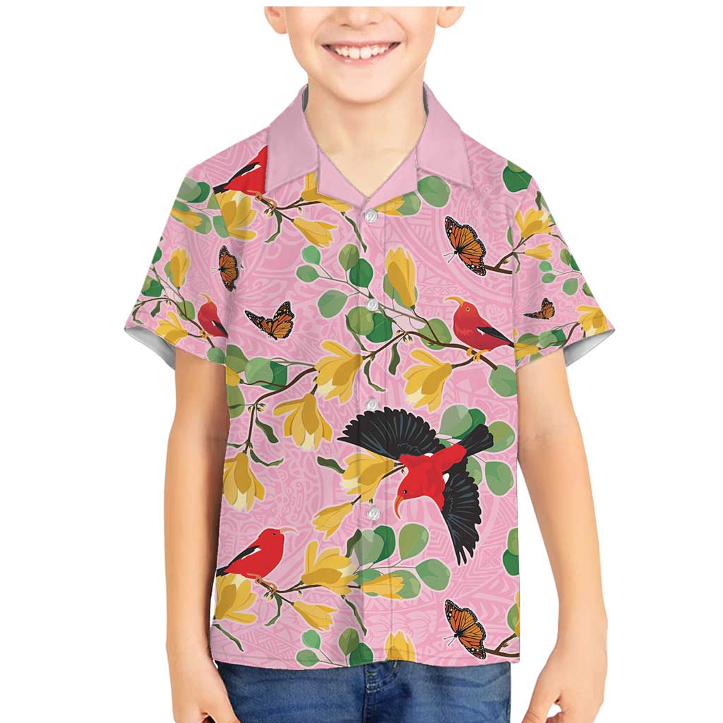 Aloha Hawaii Family Matching Mermaid Dress and Hawaiian Shirt I'iwi on Mamane Pastel Pink LT7 Son's Shirt Pink - Polynesian Pride