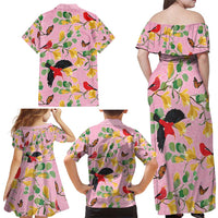 Aloha Hawaii Family Matching Off Shoulder Maxi Dress and Hawaiian Shirt I'iwi on Mamane Pastel Pink LT7 - Polynesian Pride
